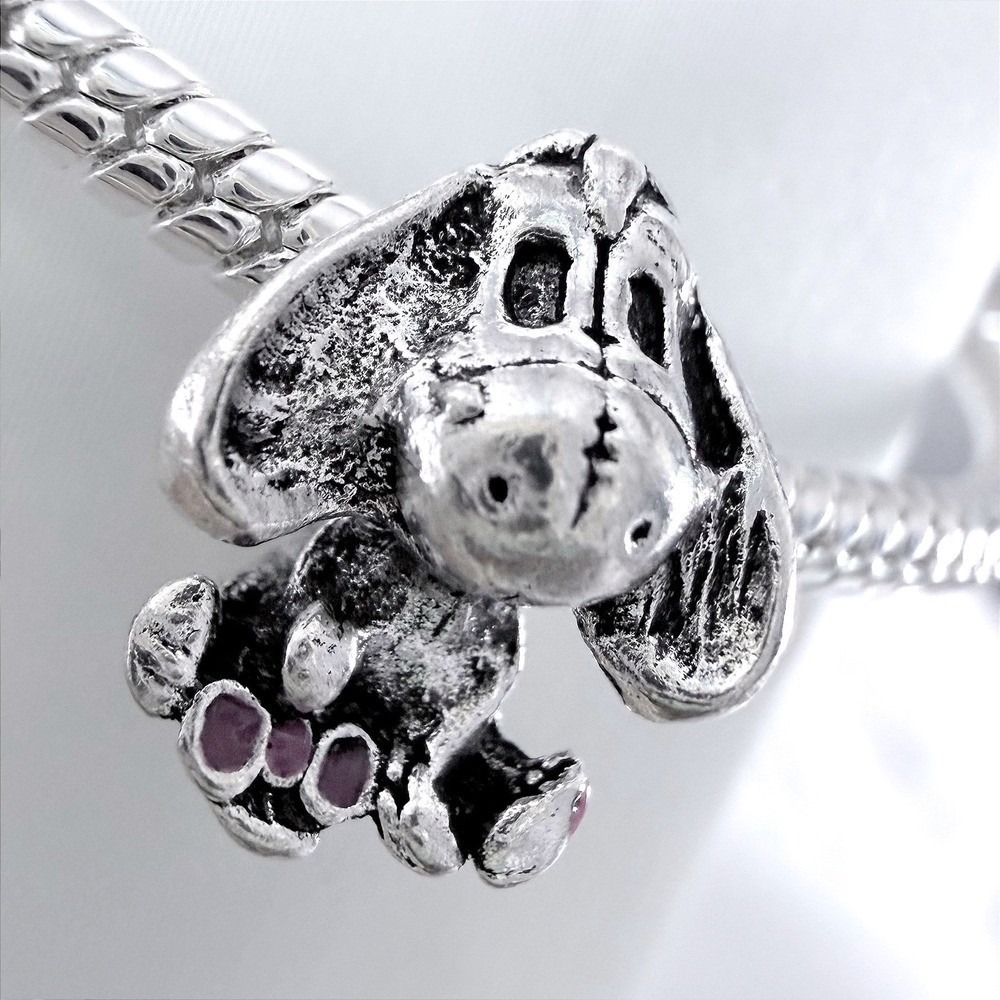 Pandora-like Silver Bead Eeyore Charm Fits Snake Chain Bracelet Pink Donkey